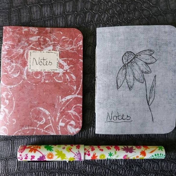 Pocket Size Handmade Notebook - Pack of 2 - Botanical Covers - Free Pen Included
