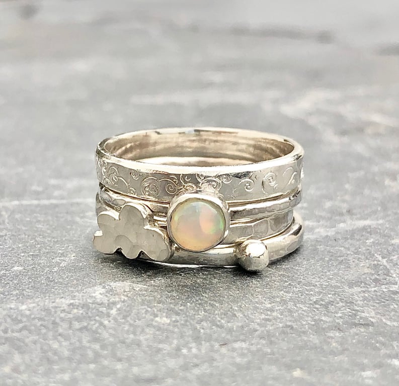 Silver Stack Ring, Opal stack ring, cloud ring, stack ring, Opal,