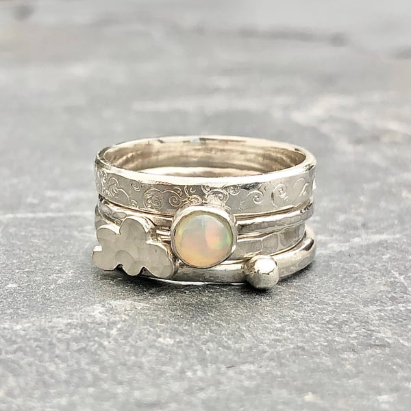 Silver Stack Ring, Opal stack ring, cloud ring, stack ring, silve