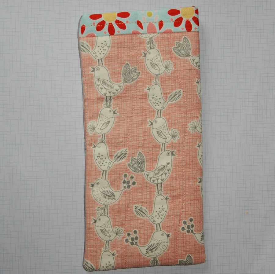 Glasses case - slip in - pink with birds