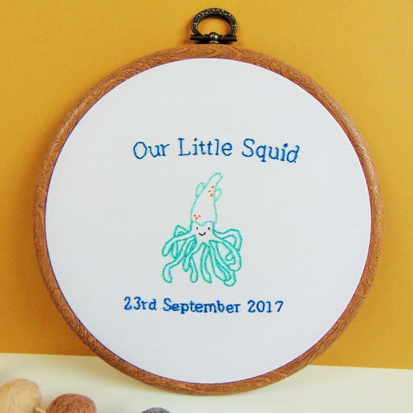 Our Little Squid Hand Embroidered Hoop - New Arrival, New Baby Gift 