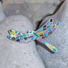 Dragonfly brooch in glass painted etched pewter