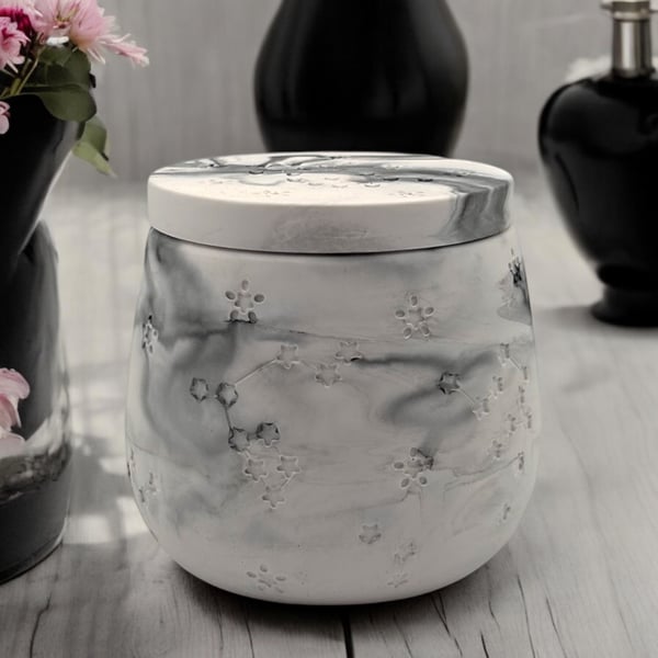 Star Jewellery Box - White with Black & Grey Marbling Constellation Keepsake Pot