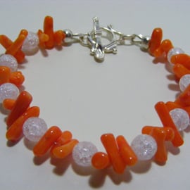 Orange Coral and Quartz Bracelet.
