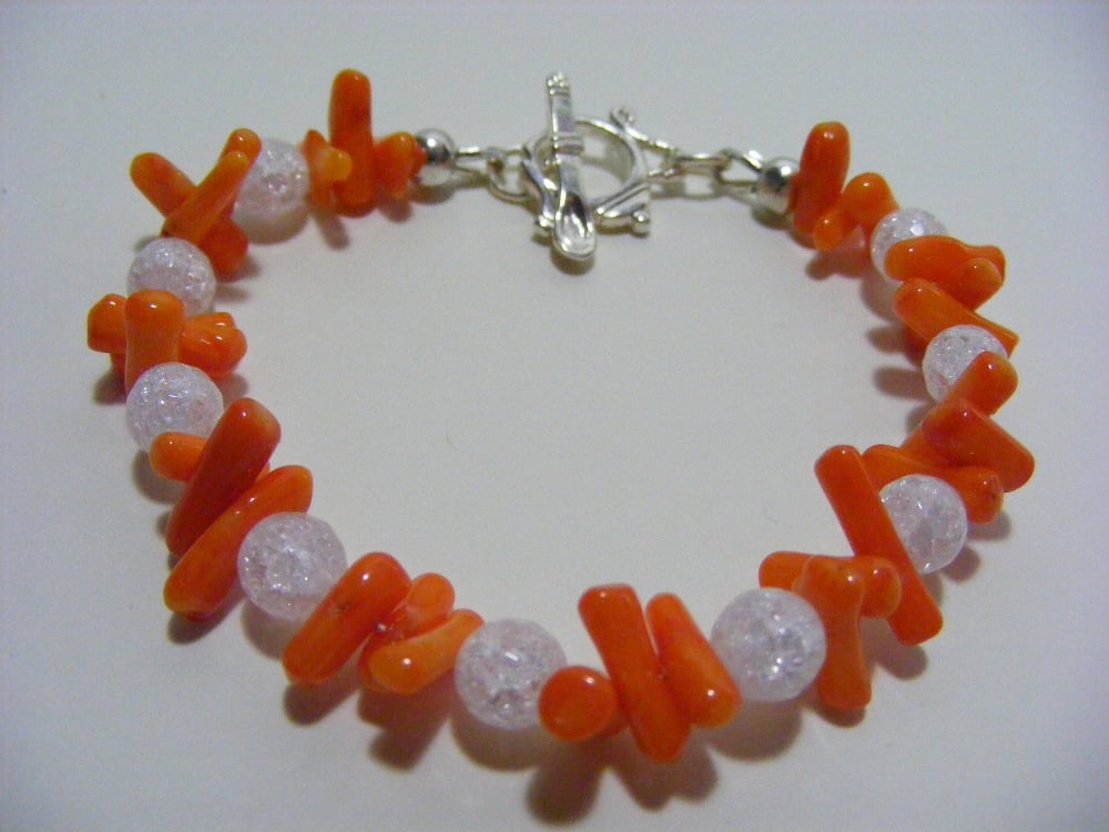 Orange Coral and Quartz Bracelet.