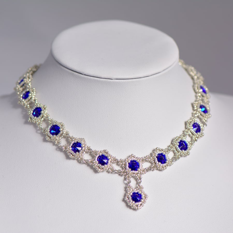 Royal Blue Crystal Beaded Necklace