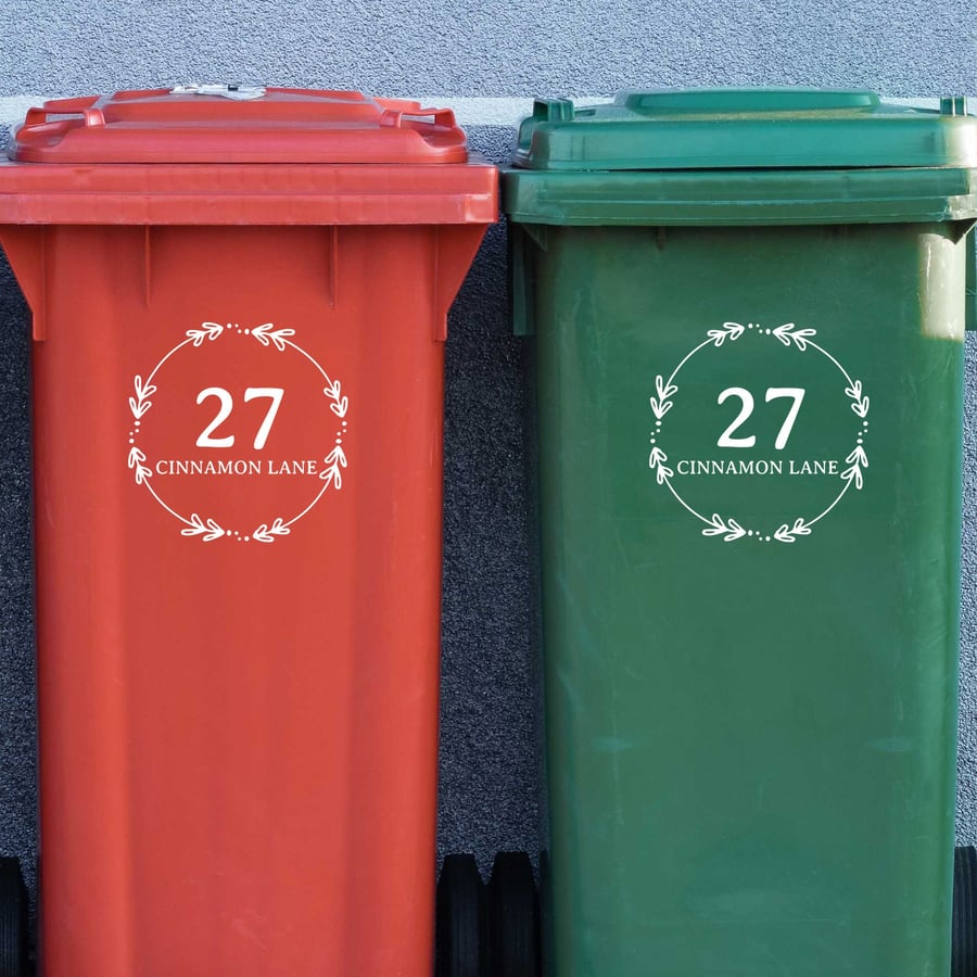 Custom wheelie bin stickers - Personalised for home address signs & bins - 18cm 