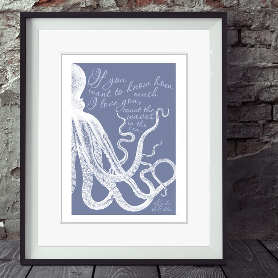 Waves in the Sea personalised nautical print, wedding, Valentine or anniversary