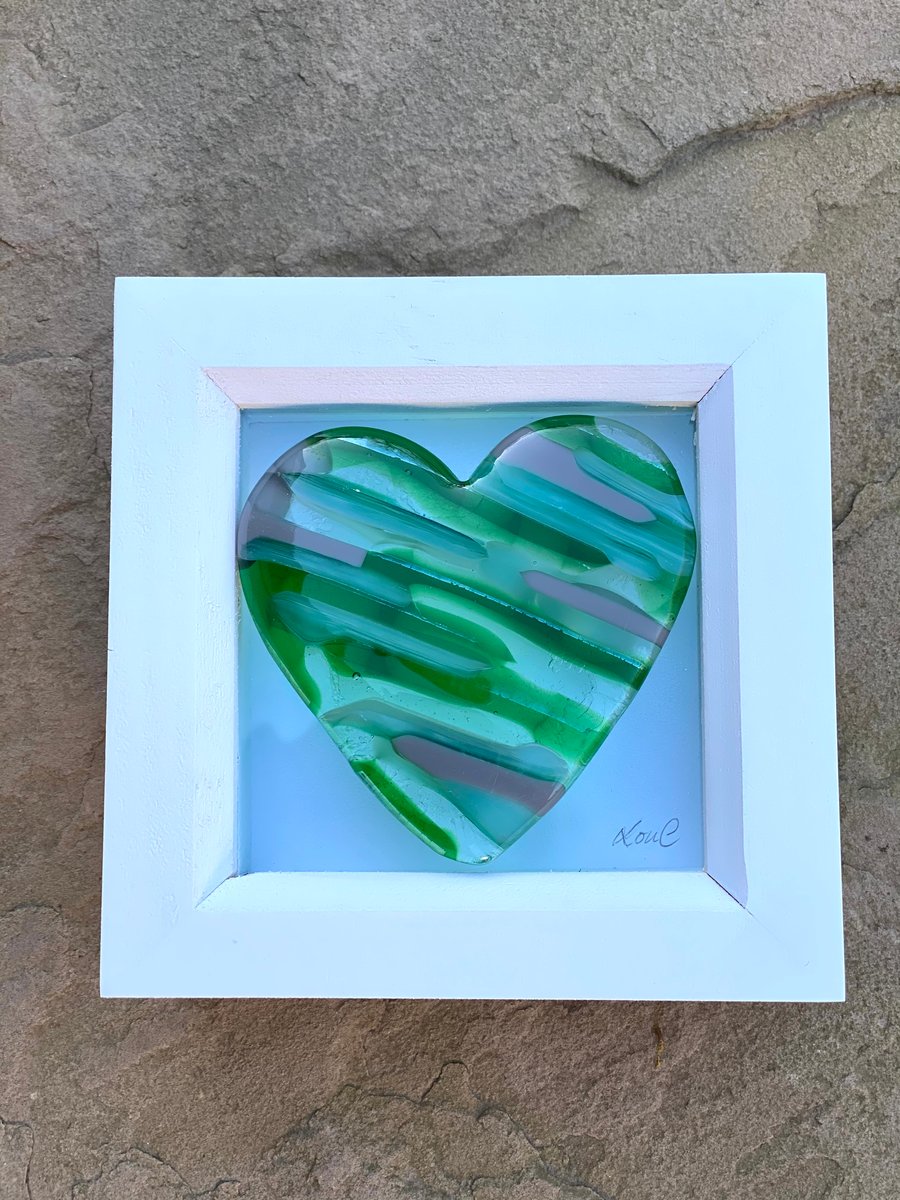  Fused glass heart in a box frame - picture