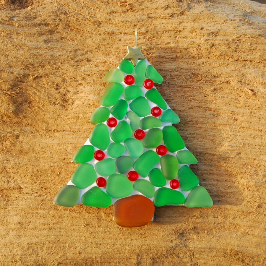 Christmas tree beach glass hanger