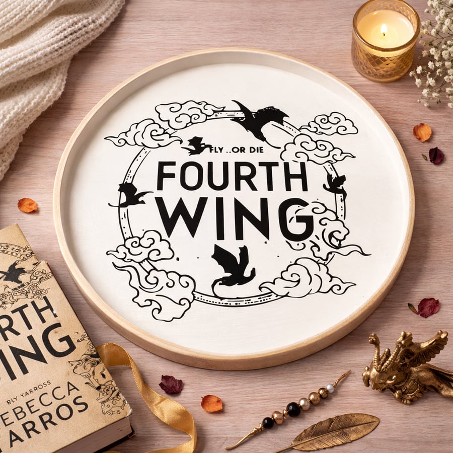 Fourth Wing Handpainted Wooden Tray Set, Fantasy Book Gift, Large & Small