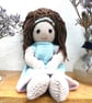 Doll. Hand Knitted Doll 12" handmade Doll with Brown Hair & Removable  Dress