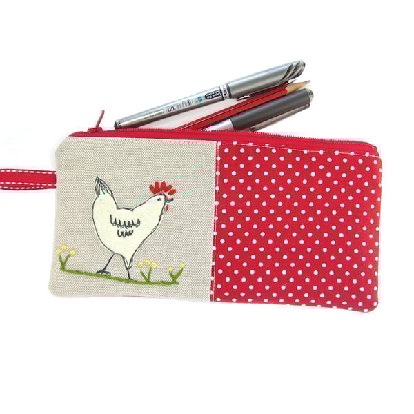 Pencil Case Felt Hen in a Garden