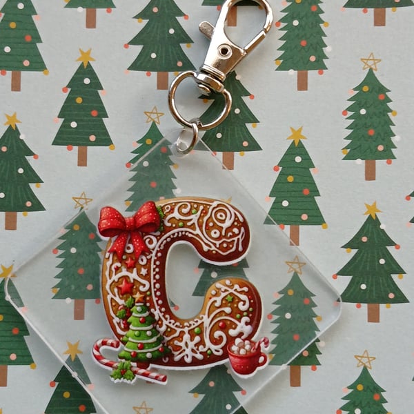 Clear acrylic Christmas keyring 