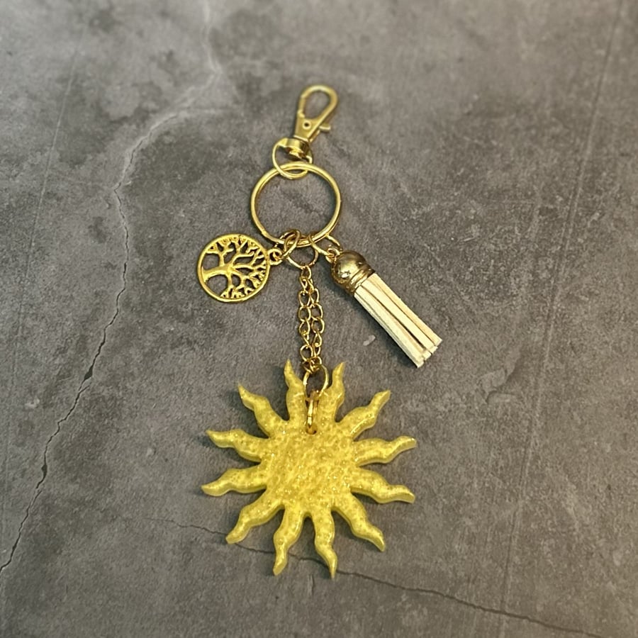 Resin Radiant Sunburst Bag Charm or Keyring in Various Colours