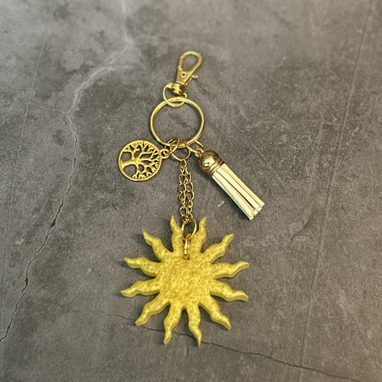 Resin Radiant Sunburst Bag Charm or Keyring in Various Colours
