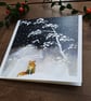 Fox in the snow Christmas card, Japanese watercolour, painted, artist card 