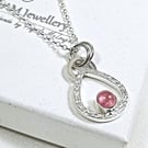 Sterling Silver Pink Tourmaline Necklace, Recycled Solid Silver Teardrop Pendant