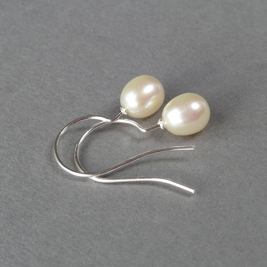 White Freshwater Pearl Drop Earrings - Ivory Pearl Bridal Jewellery - Wedding