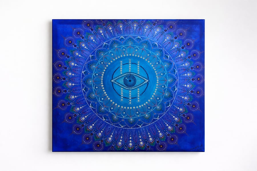 Sacred Eye Mandala – Hand-Painted Dot Spiritual Wall Art 