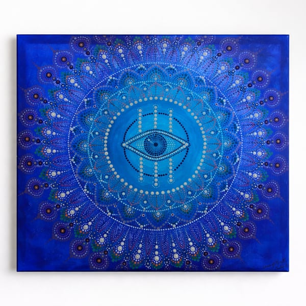  Sacred Eye Mandala – Hand-Painted Dot Spiritual Wall Art 