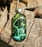 Gold Green Lace Pattern Dichroic Glass Pendant:  Fused Glass Necklace F4 - Image 2