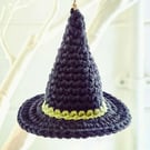 Crochet Witch Hat Hanging Decoration with Green Stripe, Halloween Decoration