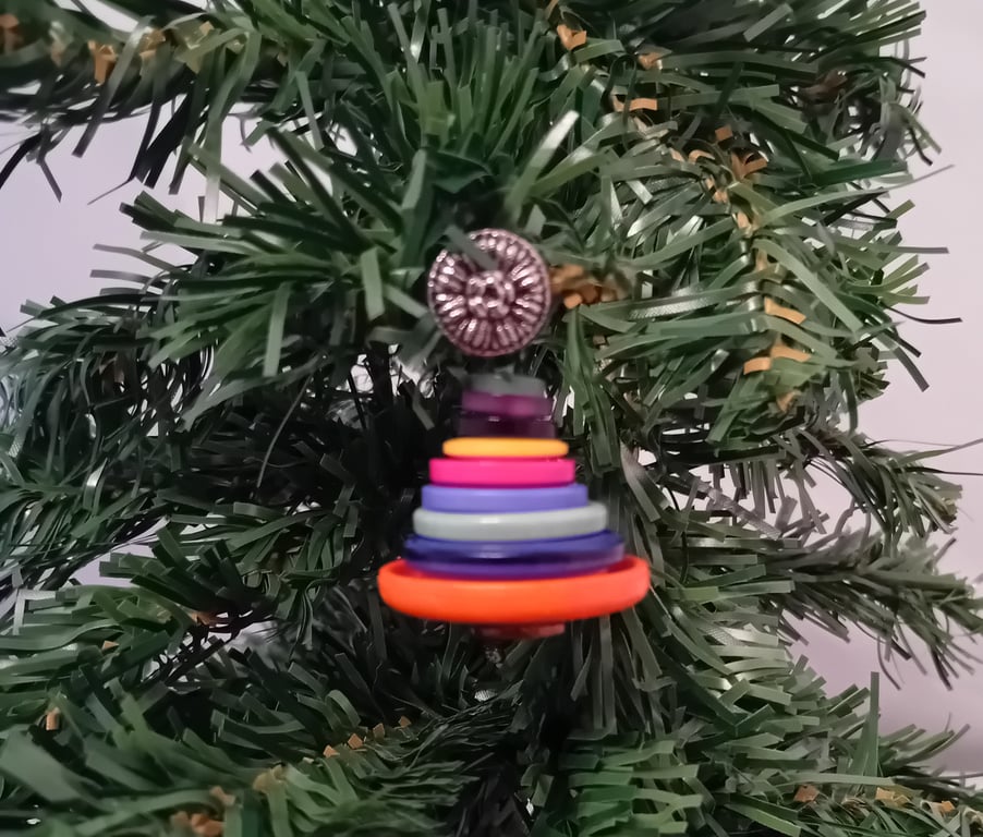 Small Rainbow Button Christmas Tree Decoration - Silver Button Topper