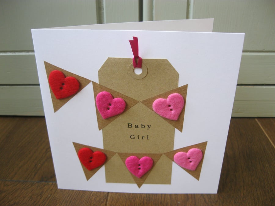Baby Girl Heart Button Card