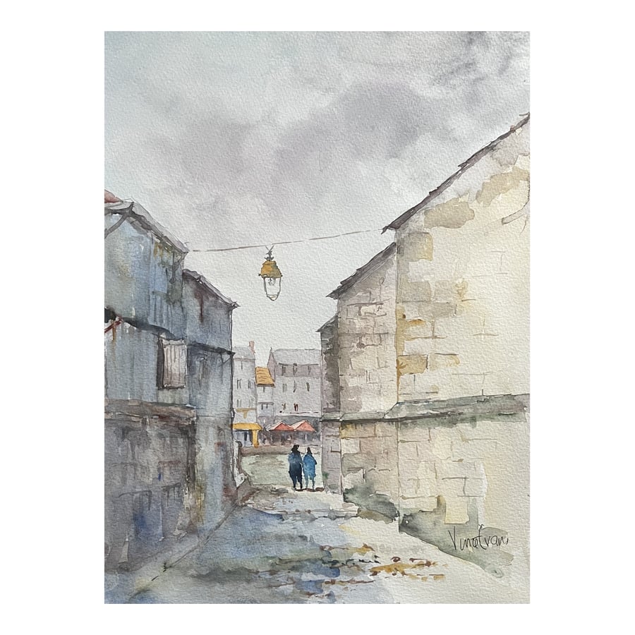 Glimpse Of The Harbour, original watercolour painting