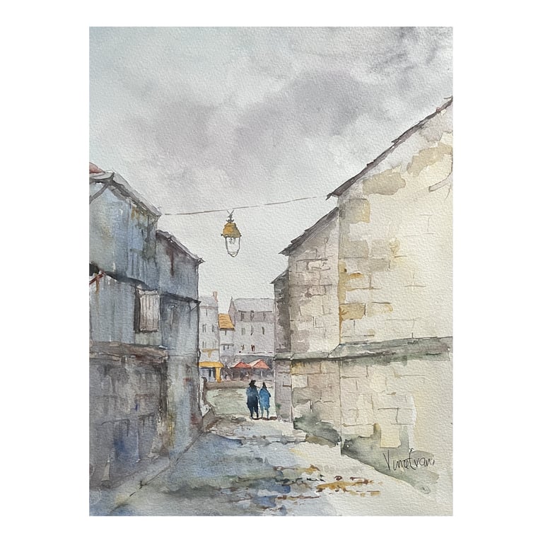 Glimpse Of The Harbour, original watercolour painting
