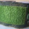 Victoriana sewn metal wristlet - apple green damask on green brocade
