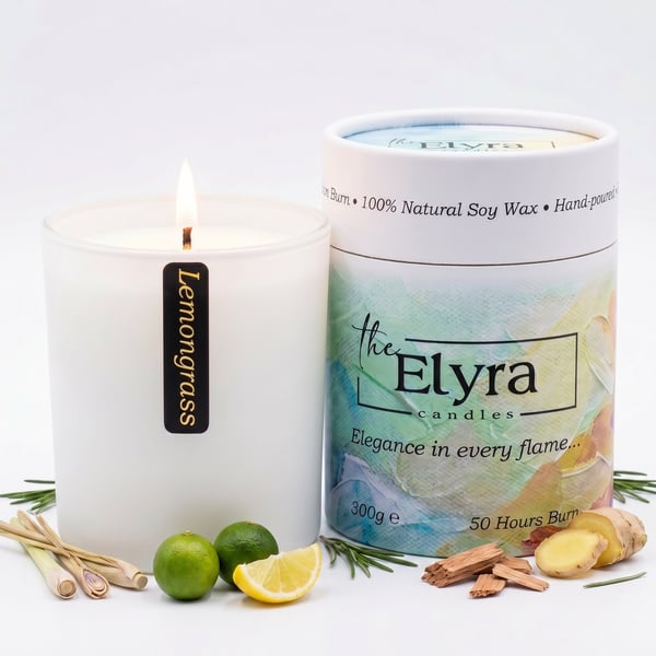 Hand-Poured Citrus Lemongrass Soy Wax Candle - Energizing fresh (300g) 50h