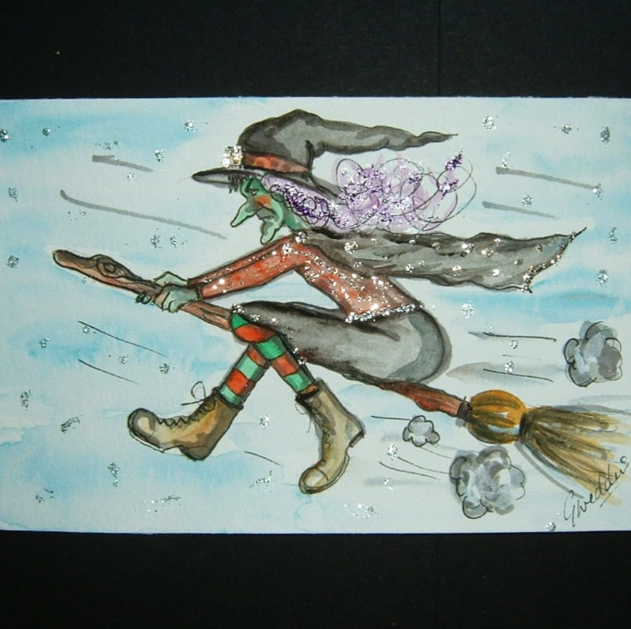 Halloween witch cartoon art painting original ref 245