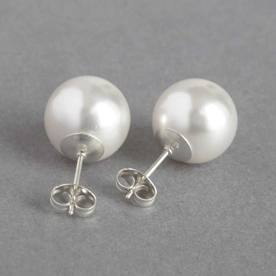 12mm Chunky White Pearl Stud Earrings - Large Everyday Round Pearl Studs - Gifts