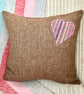 Tweed Appliqué Heart Scatter Cushion with Pad, Brown 36x36cm