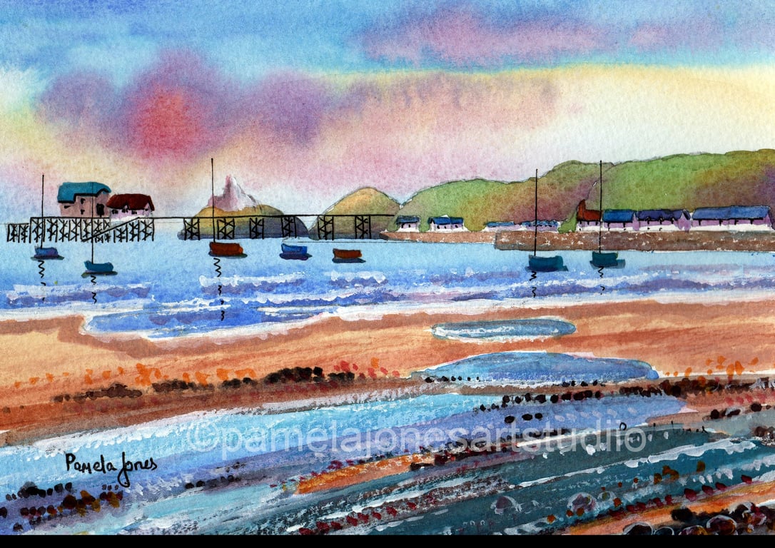 Mumbles, Swansea Bay, South Wales, Original Watercolour, in 14 x 11 " Mount