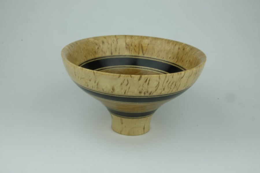 Small Masur Birch Wooden Bowl with Decorative Ebony Inlay No. 723