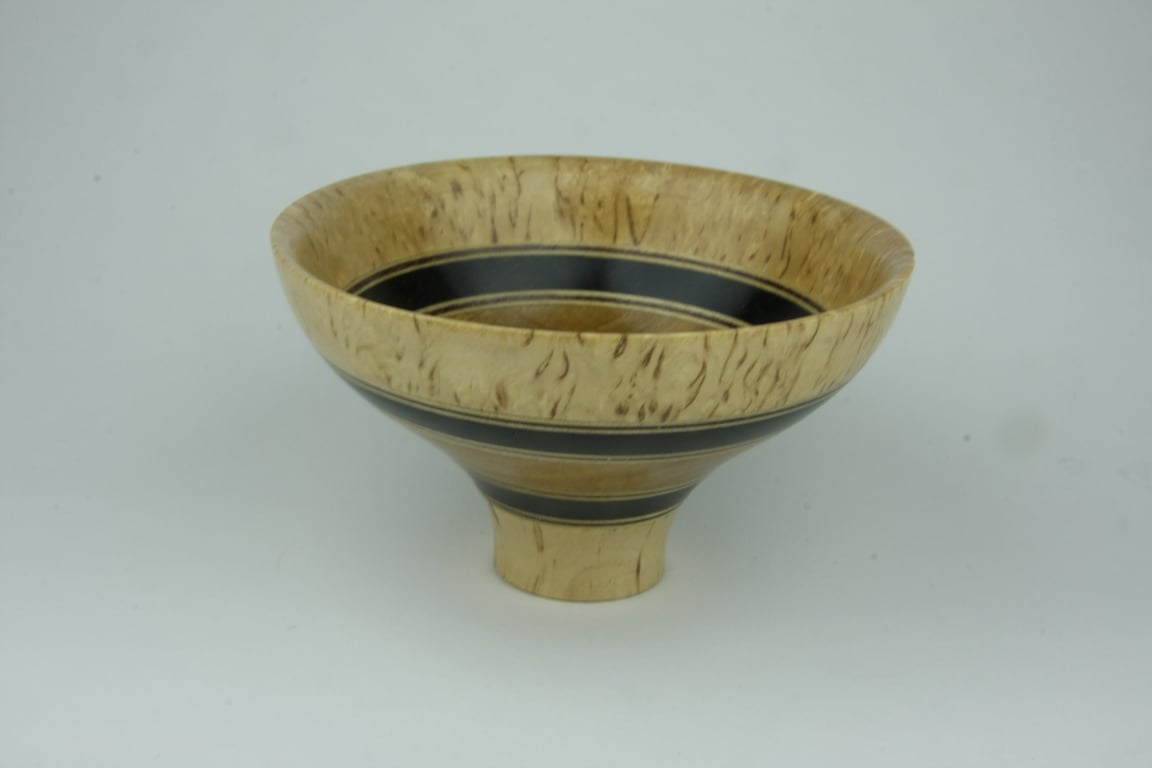Small Masur Birch Wooden Bowl with Decorative Ebony Inlay No. 723