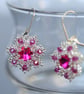 Fuchsia and Silver Beaded Crystal Earrings - Image 3