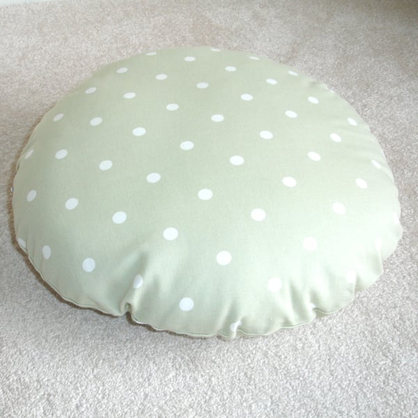 Round Cushion Cover 16 inch Polka Dot Green and White Spots Dots