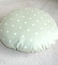 Round Cushion Cover 16 inch Polka Dot Green and White Spots Dots - Image 1