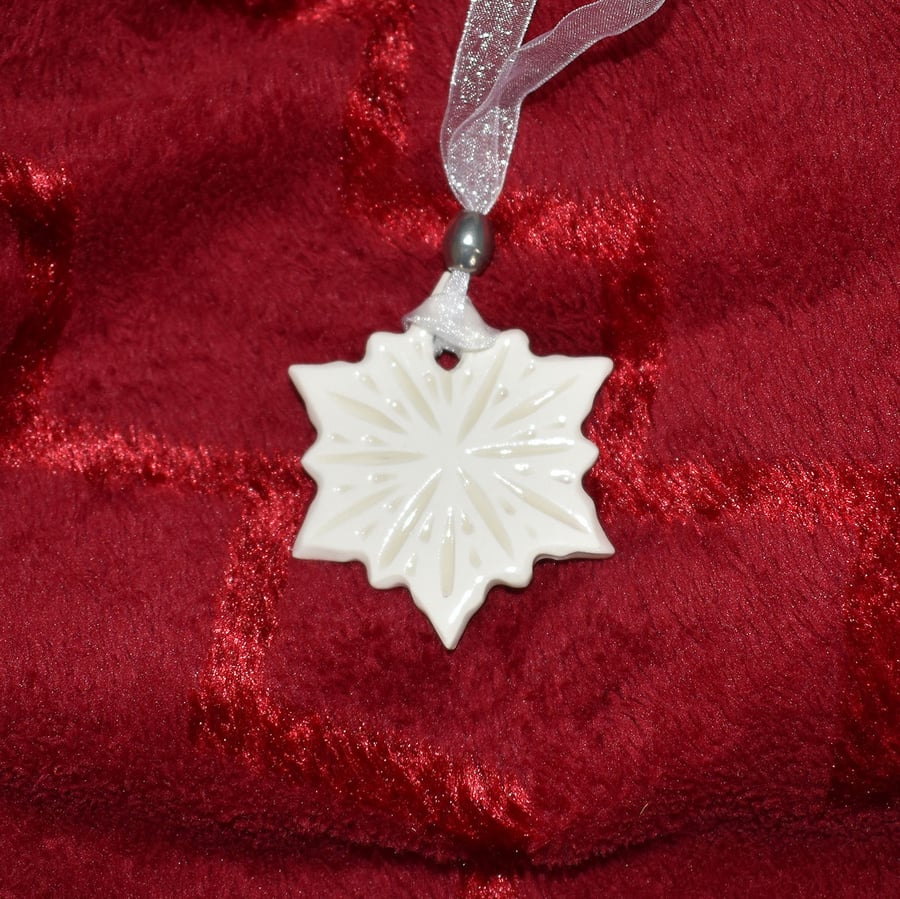 Snowflake Christmas tree decoration - carved pattern on each side