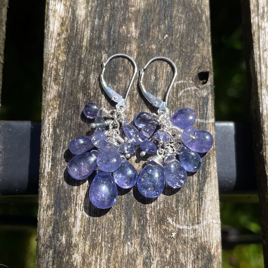 Tanzanite and silver cluster earrings