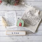 Little Wooden Handmade House in a Bag with Christmas Tree 'Home' 