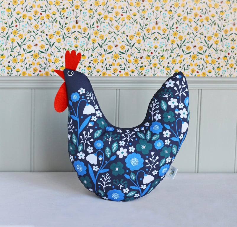 Navy Black Chicken Cushion - Decorative Chicken - Country Home Decor