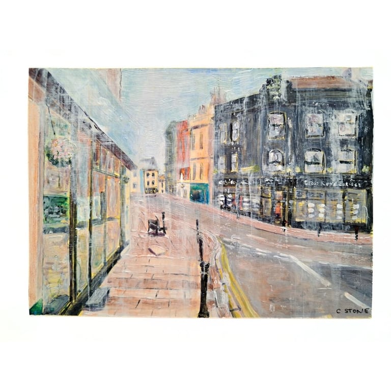 Stoke Village Plymouth Mixed Media Painting on Yupo paper Mounted
