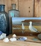 Original acrylic painting of seagulls on reclaimed timber