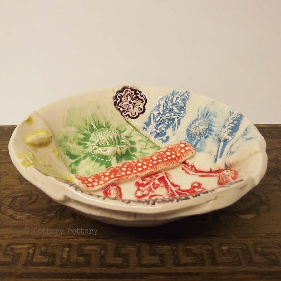 30% discount Ceramic bowl patchwork design bright flowers pottery bowl