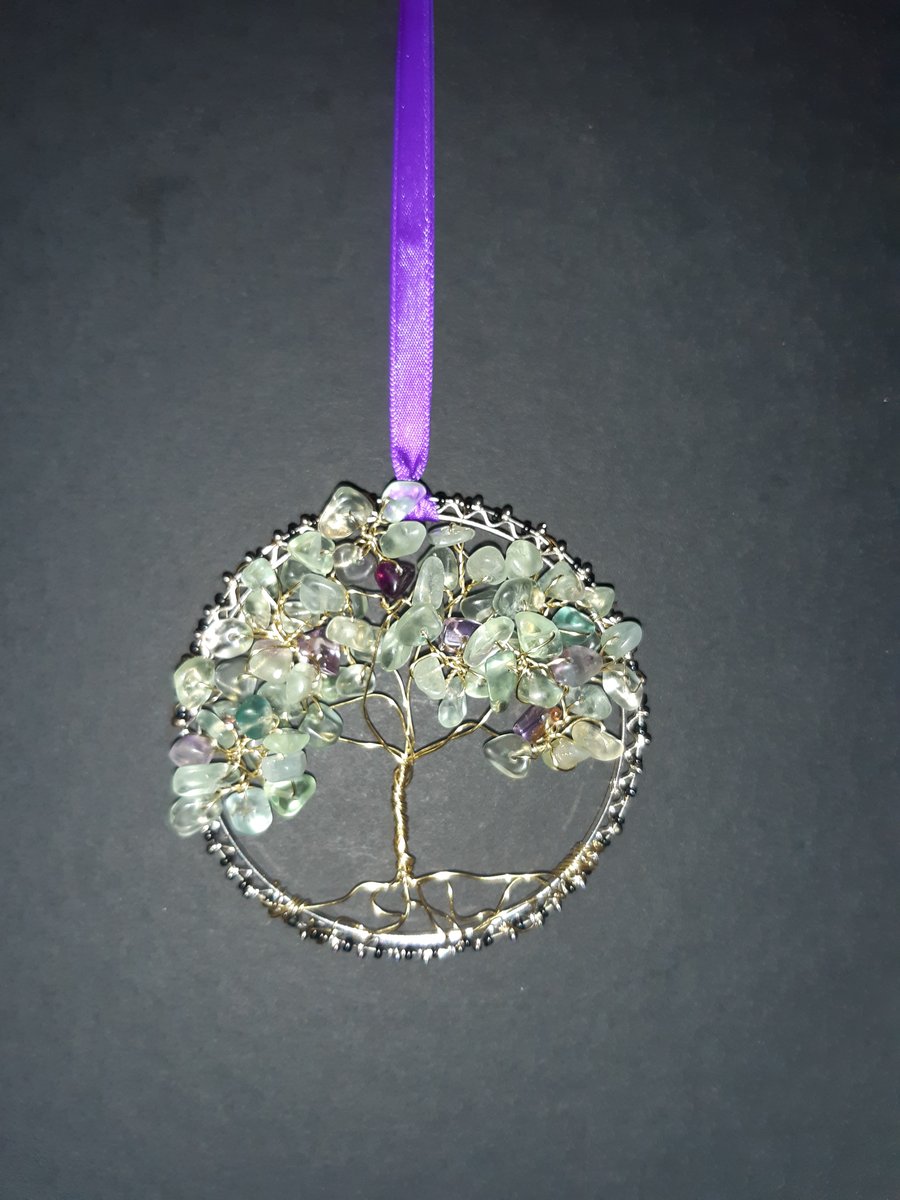  Fluorite Crystal tree of life bangle hangers on a ribbon 